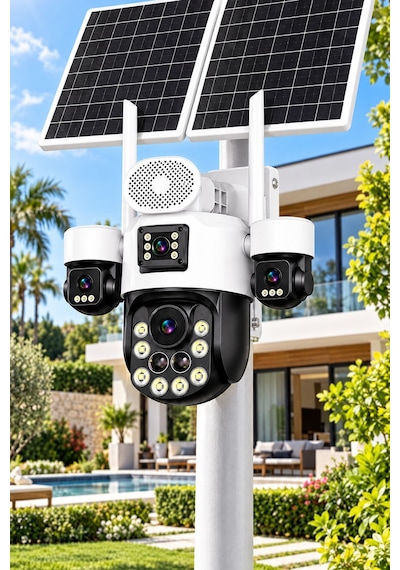 Inox X25 4 Lensli 30x Optik Zoom 4G eSIM Solar PTZ Güvenlik Kamerası Beyaz + 128 GB Hafıza Kartı