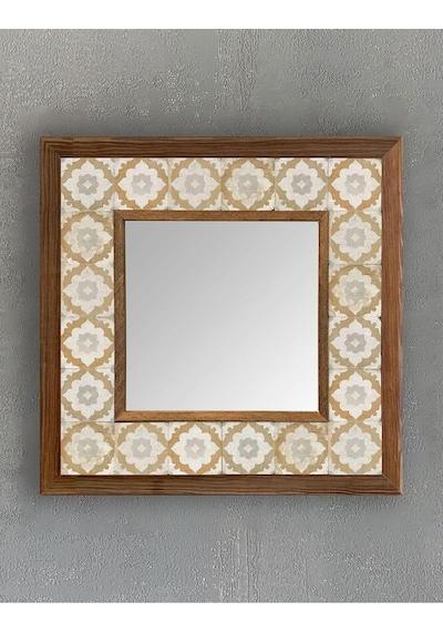 Oscar Stone Decor Masif Çerçeveli Mozaik Taş Mermer Ayna 33x33 Cm Seramik Desenli Sarı Ayna Ayn-107 Diğer