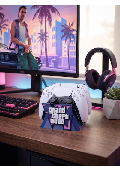 Omni Gta 6 Temalı Ikili Ps5 Kol Standı - Özel Tasarım Gta 6 Kontrolcü Standı, Playstation 5 Oyuncu Aksesuarı Konsol Standı Ve Tutucu Lacivert