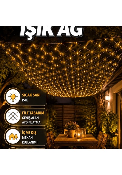 Dekoratif Led File Işık Ağ Tasarımlı Balkon Bahçe Ve İç Mekan Aydınlatma