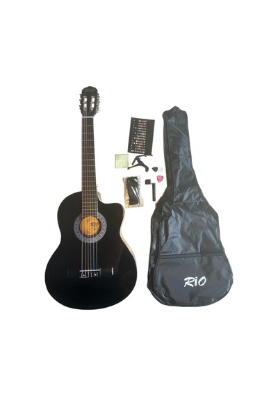 Siyah Klasik Gitar Kesik Kasa Sap Ayarlı 4/4 Tam Boy Kılıf-pena-askı-kapo-sticker-çevirici- Cbk