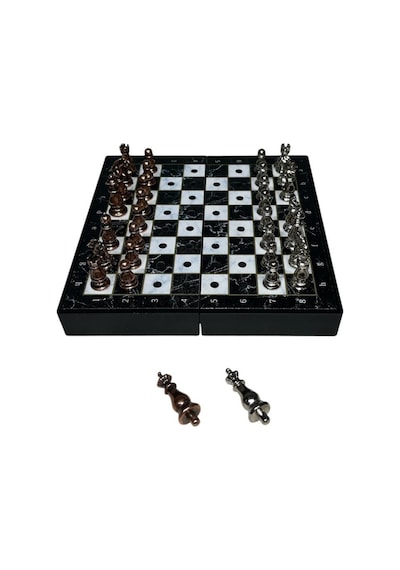 Gifthome Pocket Serisi Küçük Boy Antik Mermer Desenli Kutulu Klasik Satranç Takımı 13,5 X 13,5 Cm.