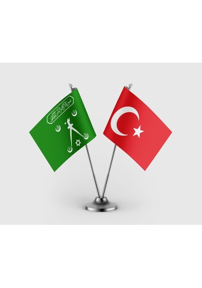 Barbaros Hayreddin Paşa Ve Türkiye Bayrağı İkili Saten Masa Bayrağı Takımı Diğer