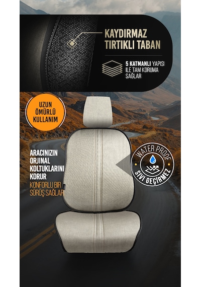 Kemik - Kemik Panda Biga Serisi Keten Terletmez Oto Koltuk Minder Seti - Koltuk Koruma Kılıfı - Ön Ve Arka Tam Set