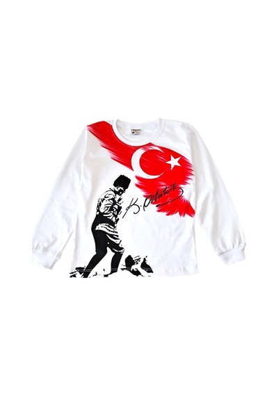 Salar Ticaret Uzun Kollu Atatürk Kocatepe Baskılı Tişört Beyaz