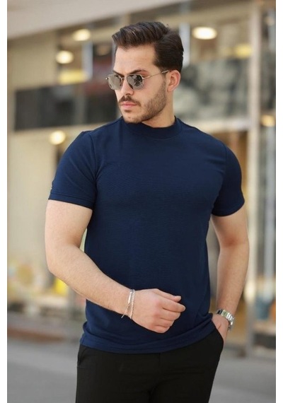 Efnaz Style Erkek Yarım Balıkçı Yaka Kısa Kollu T-shirt Lacivert