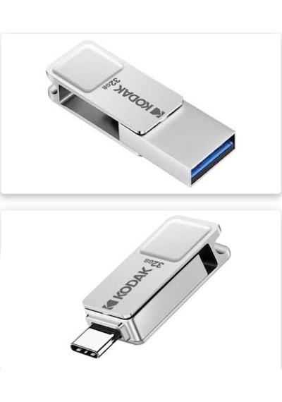 Kodak 32gb. Type-c Ve Usb 3.1 Çift Girişli Minik Hızlı Usb Flash Bellek Otg Çift Girişli  Metal Ve Sağlam 32 GB