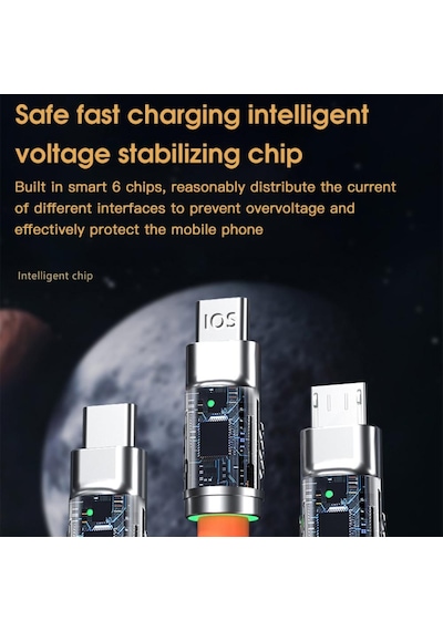 Turuncu 100/120w 3 In 1 Şarj Kablosu 120cm Mikro Usb/tip-c Çoklu Usb Cep Telefonu Şarj Kabloları Xiaomi Huawei Samsung İçin Turuncu