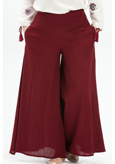 Eliş Şile Bezi Şile Bezi Bol Paça Yazlık Pantolon Bordo Brd-bordo Bordo