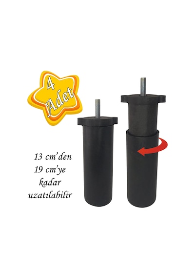 4 Adet Ayarlı Destek Ayağı 13 X 19 Cm Siyah Gizli Ayak Mobilya Kanepe Baza Koltuk Dolap Tv Ünitesi