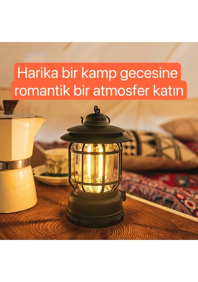 Shufa Nostaljik Işığı Ayarlanabilir Usb Şarjlı Ledli Haki Kamp Lambası Haki