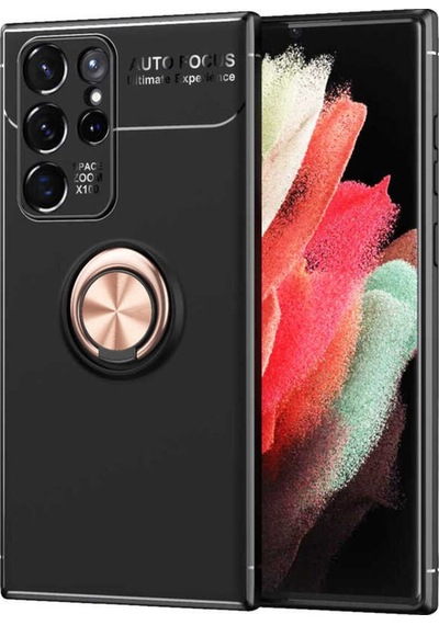 Galaxy S22 Ultra Kılıf Zore Ravel Silikon Kapak Siyah-Rose Gold