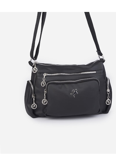 Nas Bag Kadın Çapraz Çok Gözlü Günlük Çanta Siyah Yıkamalı 30x22 Cm Ebatlarındadır. Siyah