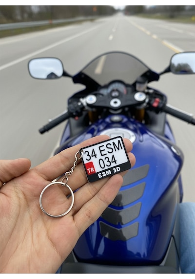 Kişiye Özel Motosiklet Plakası Anahtarlık - Kırmızı Tr Logolu