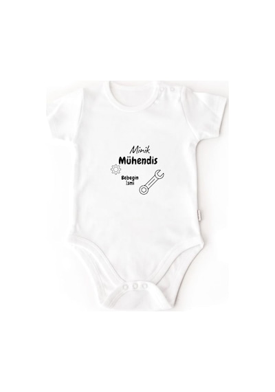 Kişiye Özel Minik Mühendis Bebek Zıbını Hediyelik Tasarım Baskılı Body Beyaz