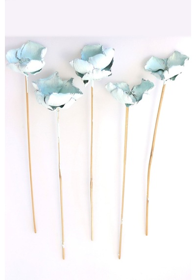 Kuru Çiçek 5li Palm Cap Demeti 45 Cm Palm Cup Çiçeği Uçuk Mavi