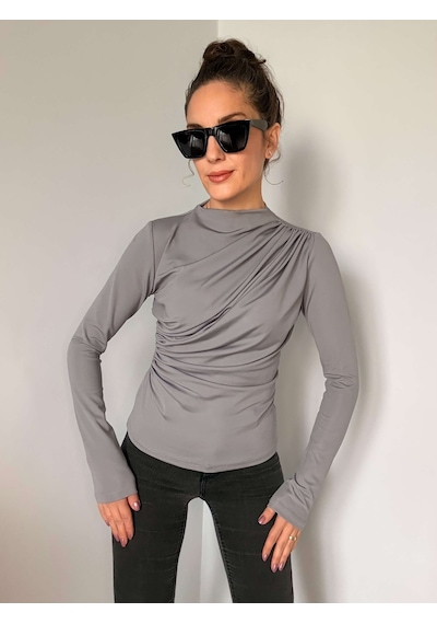 Ali Butik Gri Balıkçı Yaka Tasarım Bluz Gri