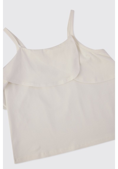 Panço Kız Çocuk Yakası Volanlı Ekru Atlet Krem 2611GK15007