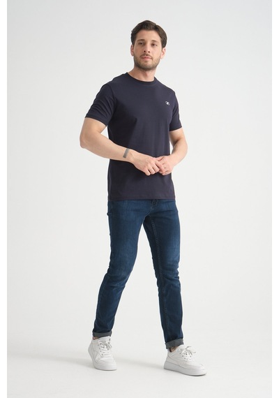 Shooter Sportwear Shooter Erkek T-shirt Nefes Alabilen Esnek Pamuklu Kumaş Regular Kalıp Minimal Logolu Lacivert