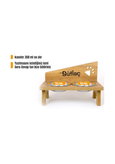 Realwood Standlı Ahşap Kedi Köpek Mama ve Su Kabı 750 ML