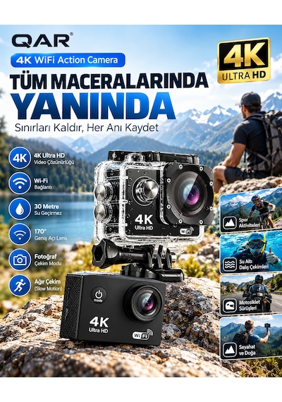 4k Ultra Hd Wifi Aksiyon Kamerası 16mp 170 Geniş Açı 30 Metre Su Geçirmez Kutulu Spor Kamerası Dalış Bisiklet Motosiklet Kamerası