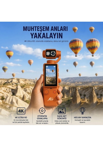 Hdr Destekli 4k Gimbal Aksiyon Kamera Titreşim Engelleme Yüz Takip Özellikli Youtuber Kamera