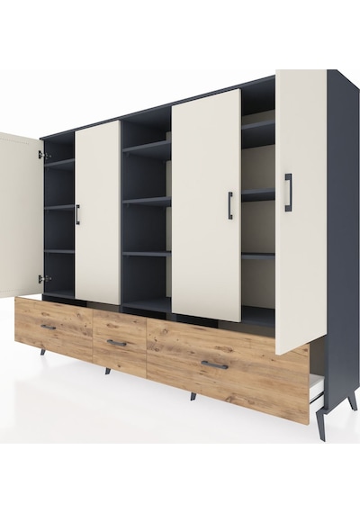 Hyperion Dolap 12 Raflı 3 Çekmeceli 4 Kapaklı 220x44x163 Antrasit Antrasit-aytaşı/çam Hyperion Dolap 12 Raflı 3 Çekmeceli 4 Kapaklı 220x44x163 Antrasit Antrasit-aytaşı/çam