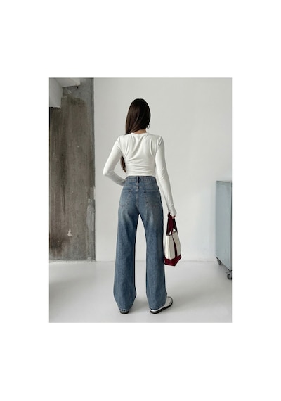 Bluemarlin Kadın Yüksek Bel Boyfriend Bol Paça Pantolon Tintli