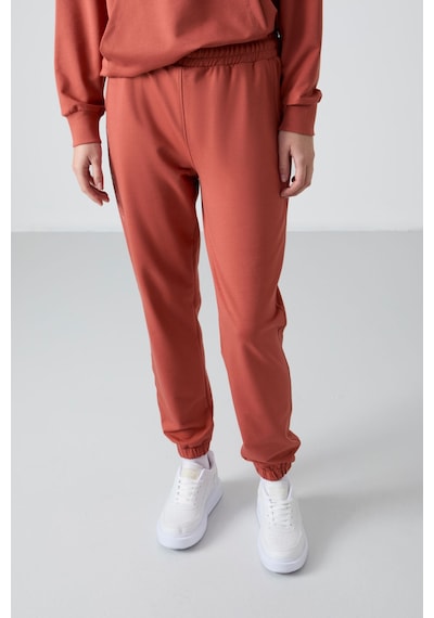 Tommy Life Tarçın Kapüşonlu Kanguru Cep Oversize Lastik Paça Kadın Eşofman Takımı - 95288 Tarçın