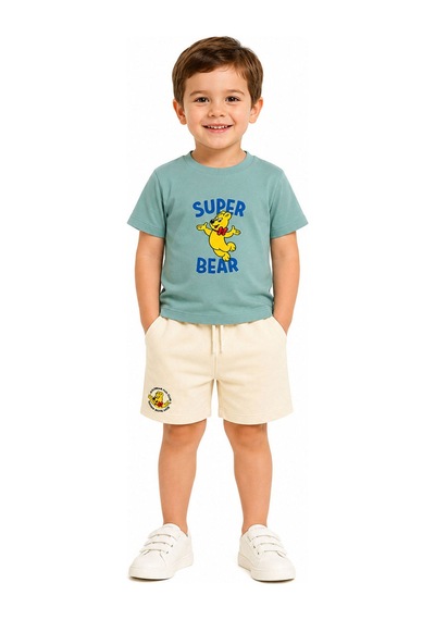 Haribo Lisanslı Ayıcık Baskılı T-shirt Şort Takım Yeşil