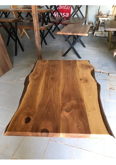 Bintaşmobilya Doğal Ceviz Ağacı Kütük Masa Üstü Tablası 130X85.Cm