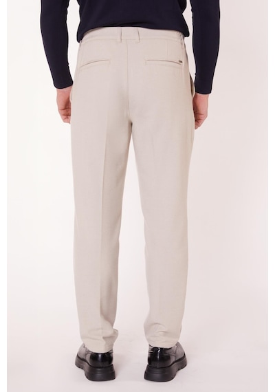 Braccas Erkek Beli Yarım Lastikli Fermuarlı Bej Chino Pantolon Bej