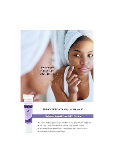 Royéva Akne Karşıtı Sivilce Kremi Salisilik Asit & Tea Tree Oil & Niacinamide Leke Karşıtı Spot Bakım Kremi 15 ML