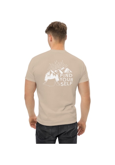 Wildstyle Find Yourself Kendini Keşfet Dağ Kamp Doğa Baskılı Unisex Pamuklu Tişört Camel