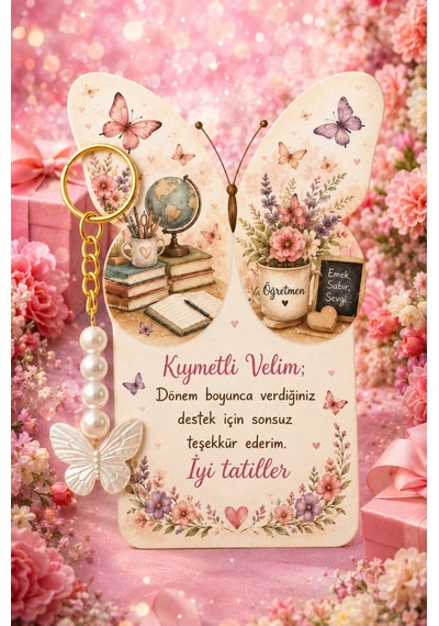 Butterfly Veli Hediyesi - 10 Adet Kelebek Kartlı Kelebek Anahtarlık - Karne Hediyesi - Veli Hediye