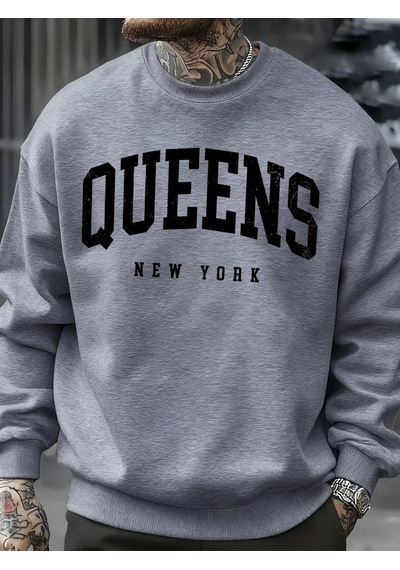 Startmore Tarzsokak Queens New York Mektup Tasarım Erkek Tişörtü Moda Bol Giysiler Günlük Bisiklet Yaka Tüm Maç Ü Gri