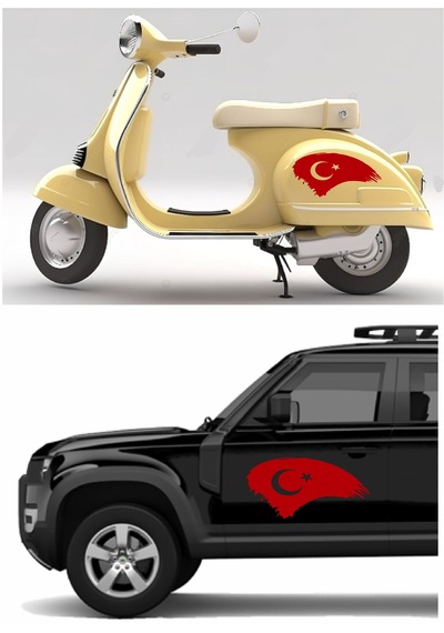 Türk Bayrağı Sticker - Ay Yıldız, Türkiye, Araba Oto Motosiklet Karavan Sticker - 00786 14x7 Cm