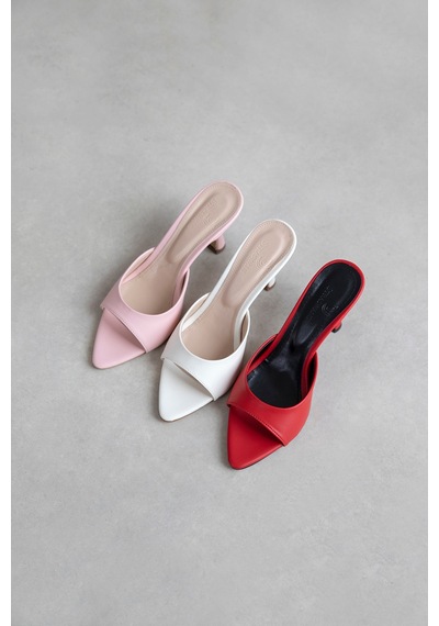 Wolk Shoes Franco Kadın Topuklu Deri Arkası Acık Topuklu Ayakkabı Pudra
