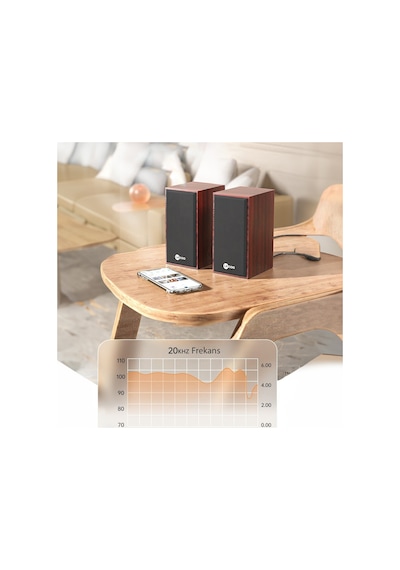 Lecoo DS105 Kablolu USB + 3.5mm Jack Girişli 6W Stereo Masaüstü Ahşap Hoparlör