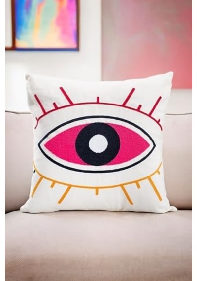 Asdiva Bohem 45x45 Özel Tasarım Punch Panç Süzene Desen Dekoratif Kırlent Kılıfı Modern Beyaz 20 Diğer