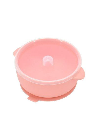 Silikon Beslenme Seti, Vakumlu Kapaklı Mama Kasesi, Silikon Önlük, Silikon Kaşık Ve Çatal / Pembe