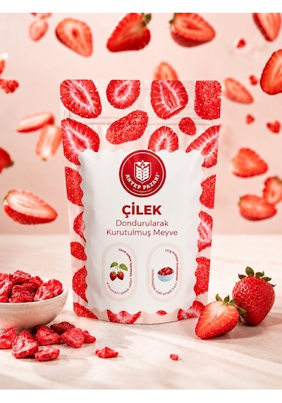Çilek Kuru Meyve Cipsi - Dondurularak Kurutulmuş Freeze Dried Çıtır Çilek - 15 Gr