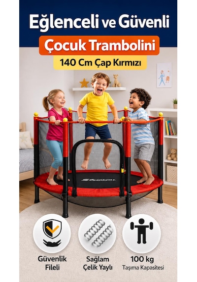 Çocuklar İçin Fileli Fermuarlı Çocuk Tranbolini Güvenlik Filesi Ev Açık Alan Kullanıma Uygun Oyun Alanı Çelik Yaylı Trambolin