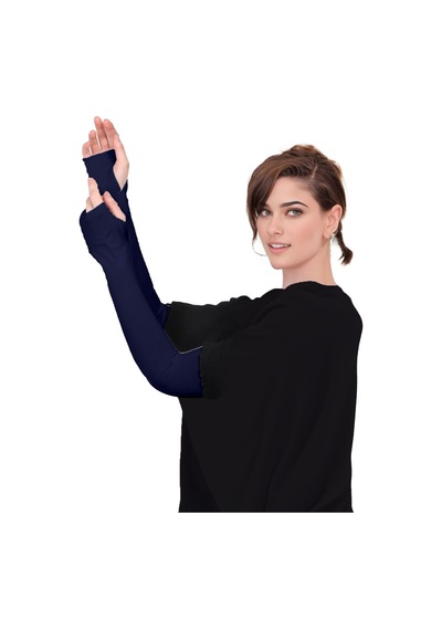 Sonbaharmoda Parmak Geçmeli Penye Esnek Likralı Kolluk 1 Çift Lacivert