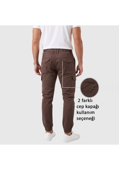 Deepsea Erkek Slim Fit Likralı Kahve Kargo Jogger Pantolon İpli Bel Lastikli Paça 1601569