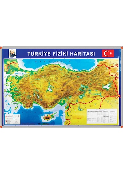 70X100CM Alüminyum Çerçeve Türkiye Fiziki Haritası