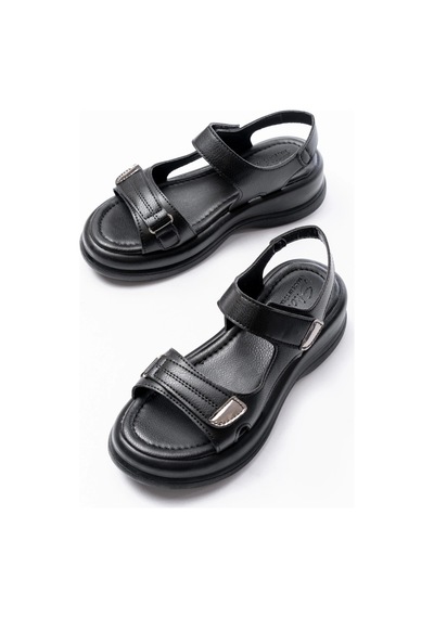 Dmr Elegance Ginya Siyah Cilt Cırt Cırtlı Sandalet Renkli