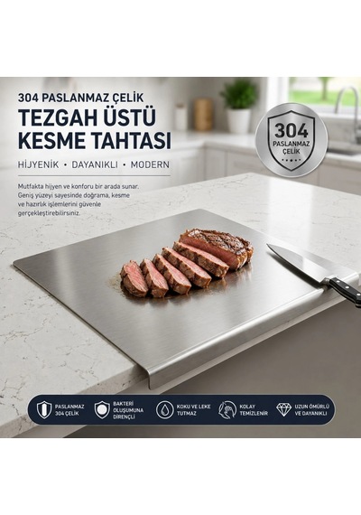 Igrıll Tezgah Üstü Kesme Tahtası 304 Paslanmaz Çelik 60x53cm Et Doğrama Ve Mutfak Hazırlık Panosu Gri