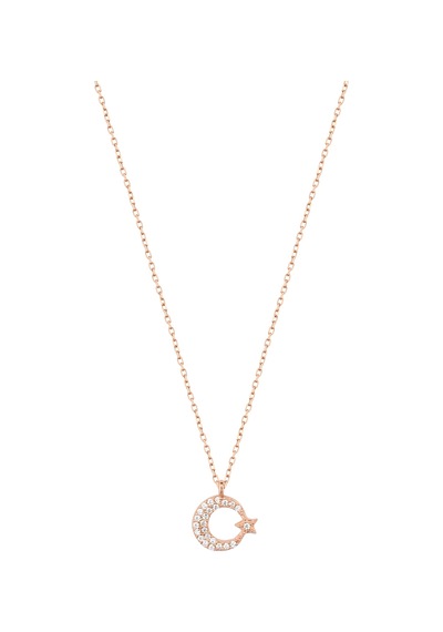Beyaz Taşlı Küçük Ay Yıldız Gümüş Kolye Rose Gold
