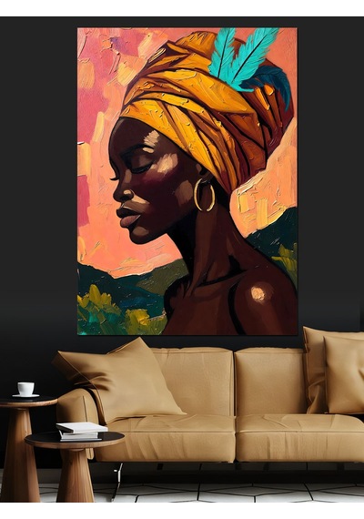 Ahşap Tablo Afrikalı Kadın Renkli Profil